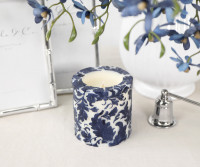 Small Navy Damask Handpainted Candle - 7.5cm