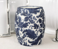 Navy Damask Handpainted Drum Candle - 9.5cm