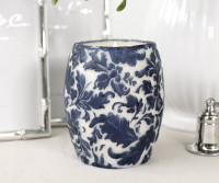 Navy Damask Handpainted Drum Candle - 9.5cm