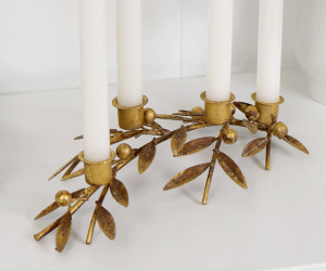 Large Gold Mistletoe Candle Holder