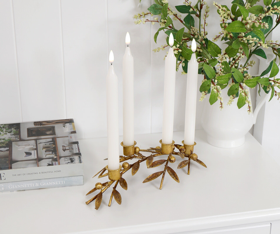 Large Gold Mistletoe Candle Holder