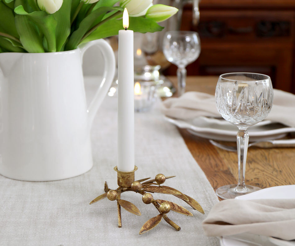 Small Gold Mistletoe Candle Holder