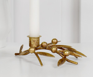 Small Gold Mistletoe Candle Holder