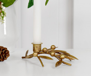 Small Gold Mistletoe Candle Holder