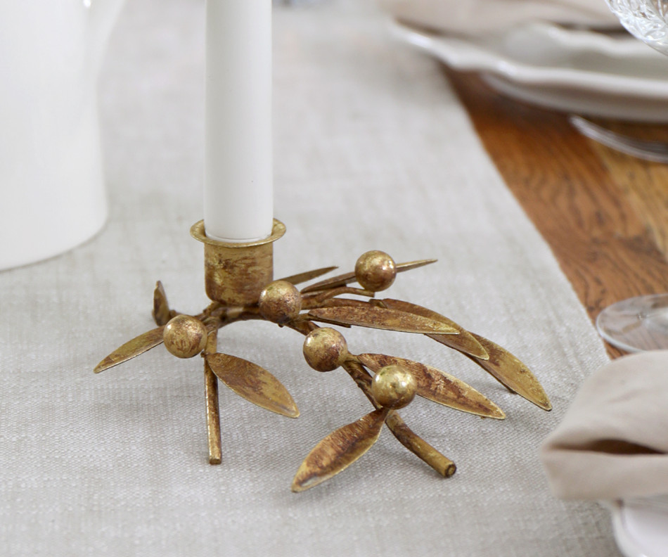 Small Gold Mistletoe Candle Holder