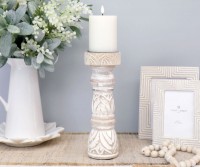 Bangalow Whitewash Wooden Candlestick