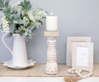 Bangalow Whitewash Wooden Candlestick