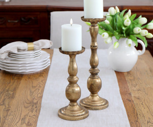 Short Bargello Antique Gold Candlestick