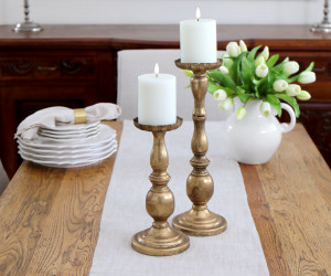 Tall Bargello Antique Gold Candlestick