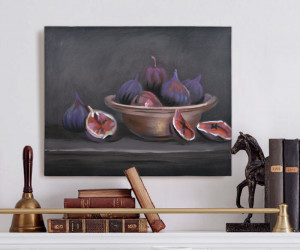 Bordeaux Fig Bowl Still Life Canvas Painting