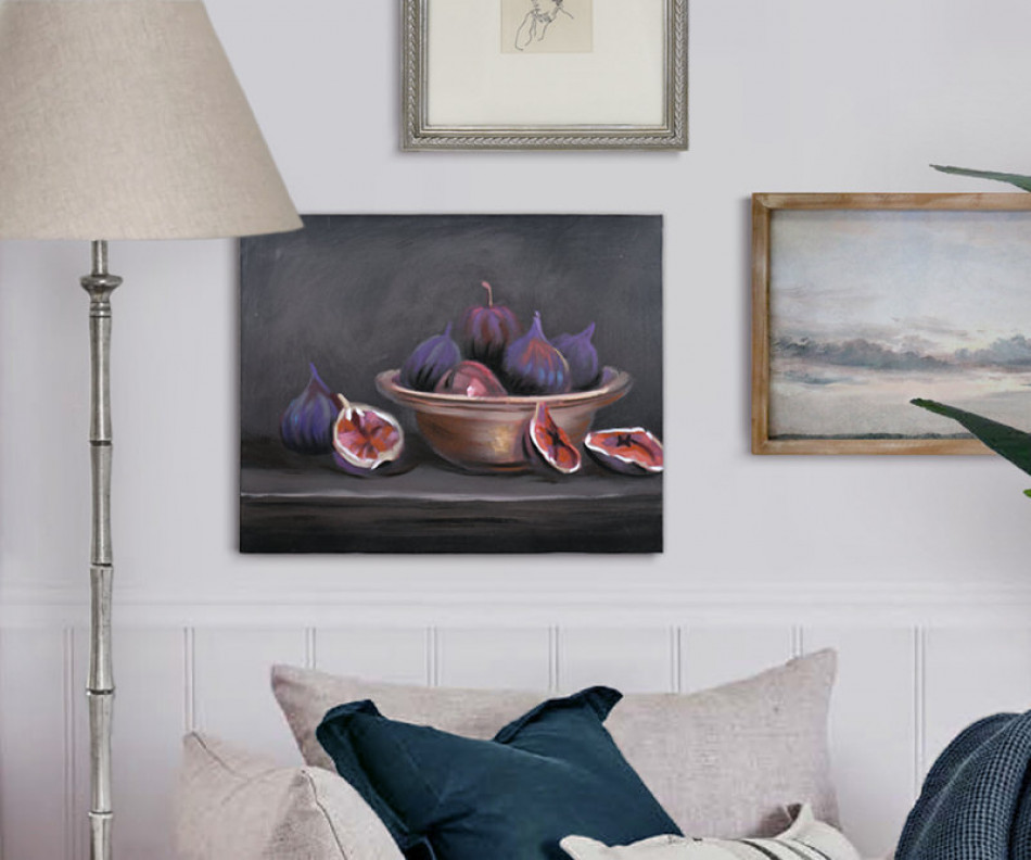 Bordeaux Fig Bowl Still Life Canvas Painting