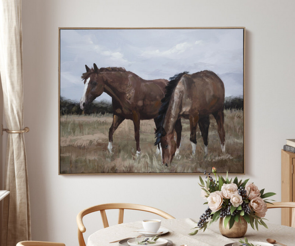 Chestnut Horses Canvas Painting