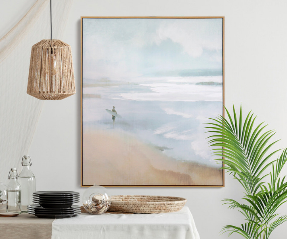 Shoreline Beach Canvas Painting Framed