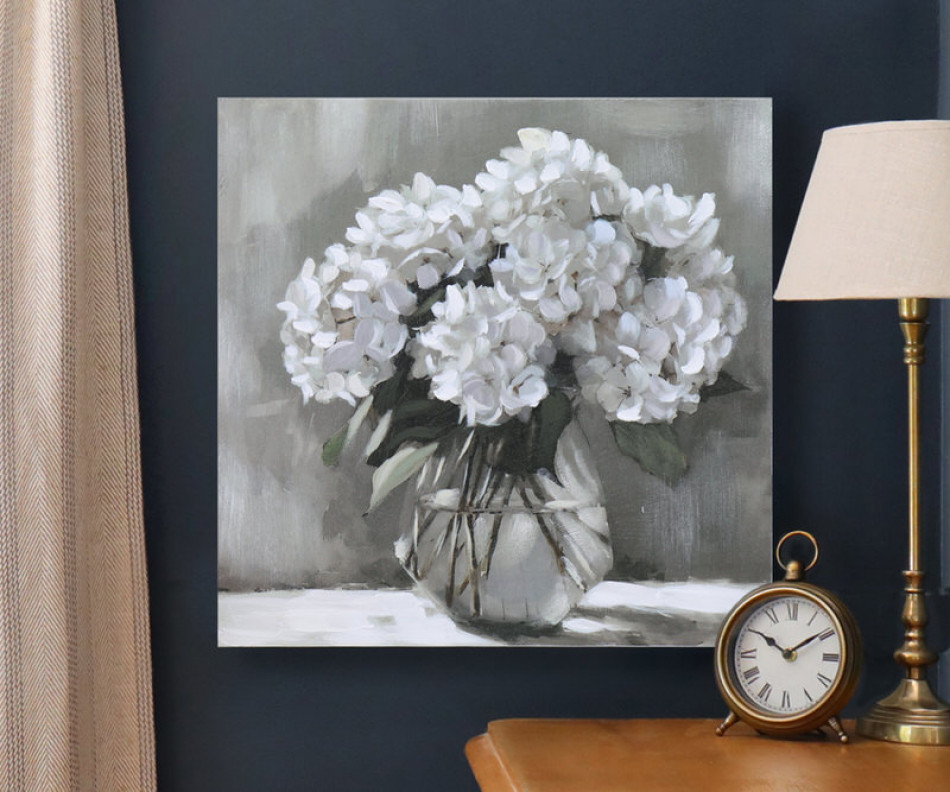 Snow Queen White Hydrangeas Canvas Painting