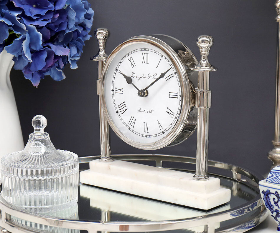 Montague Silver Column Mantel Clock