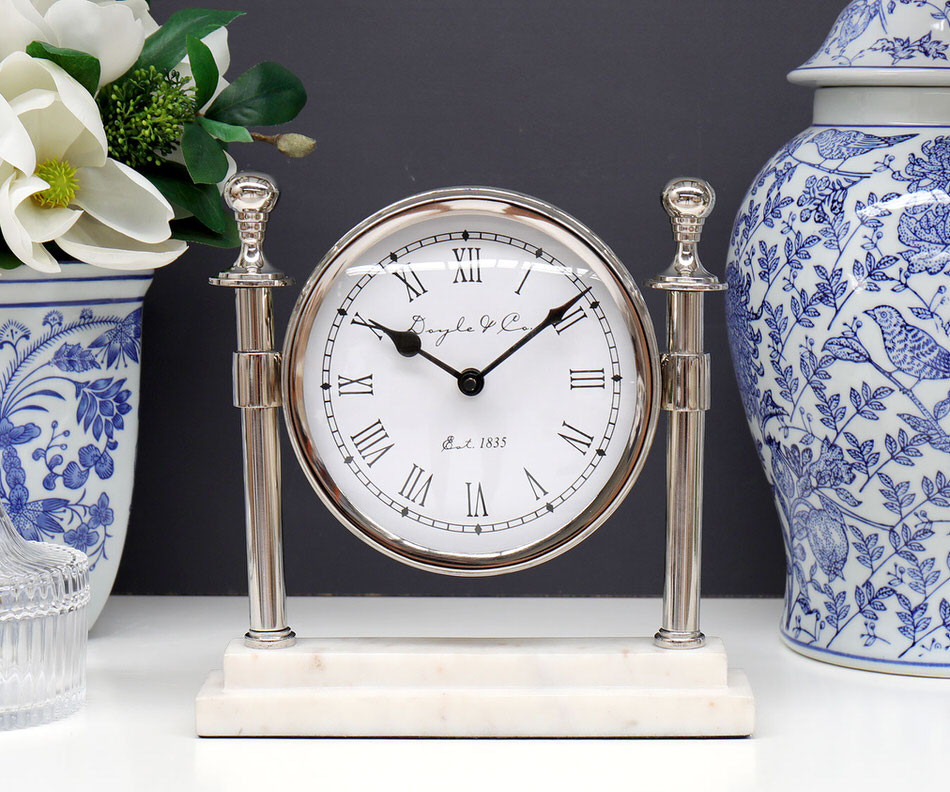 Montague Silver Column Mantel Clock