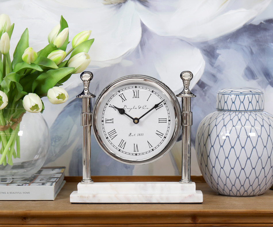 Montague Silver Column Mantel Clock