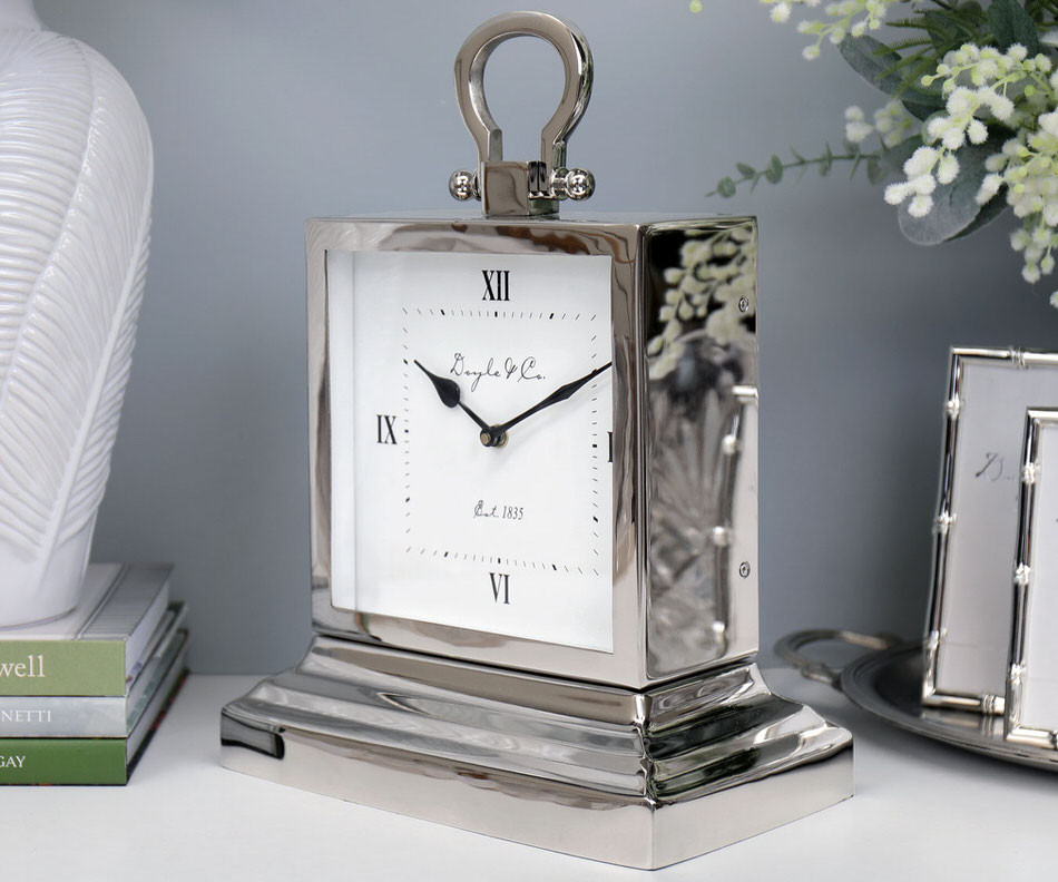 Large Halifax Stepped Silver Mantel Clock