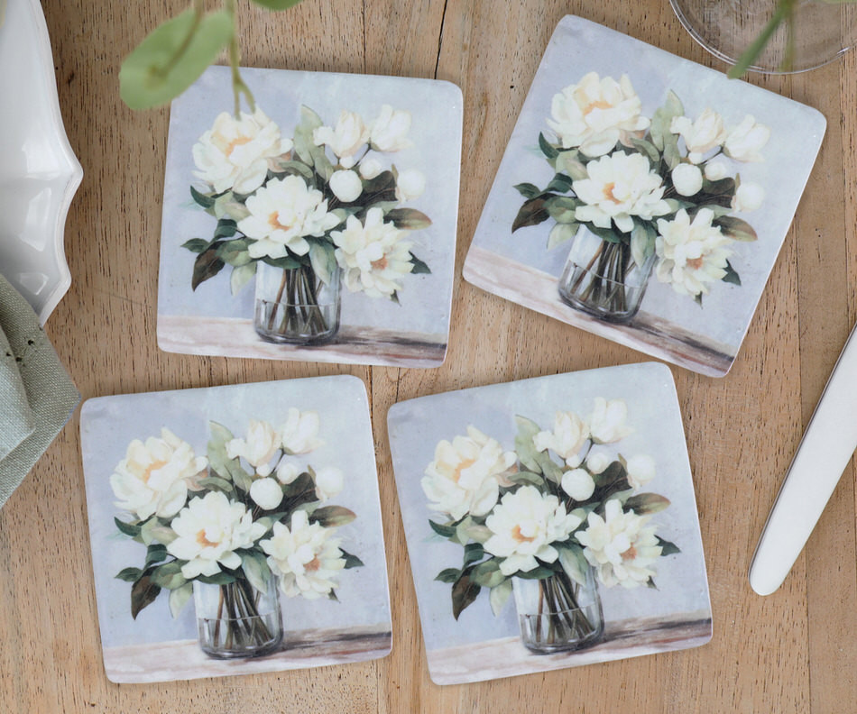 Set 4 Annamaria Peach Magnolias Coasters