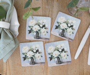 Set 4 Annamaria Peach Magnolias Coasters