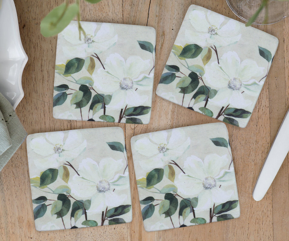 Set 4 Calista White Magnolias Coasters