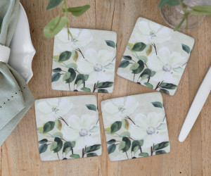 Set 4 Calista White Magnolias Coasters