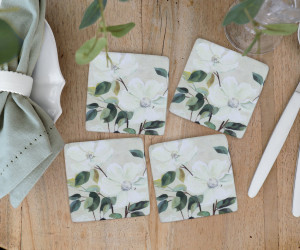 Set 4 Calista White Magnolias Coasters