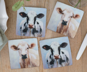 Set 4 Homestead Cow Tile Coasters