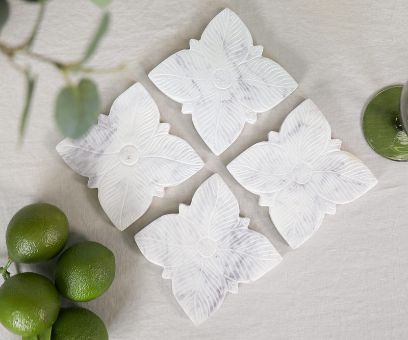 Set 4 Samsara Marble Flower Coasters