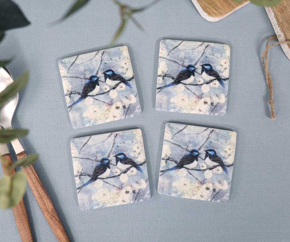 Set 4 Claremont Blue Fairy Wren Coasters