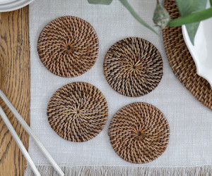 Set 4 Newport Brown Rattan Coasters