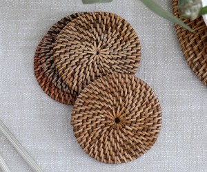 Set 4 Newport Brown Rattan Coasters