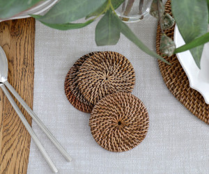 Set 4 Newport Brown Rattan Coasters