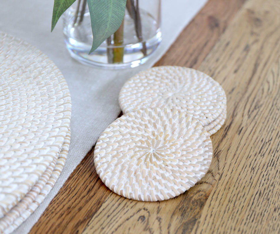 Set 4 Brooklyn Whitewash Rattan Coasters