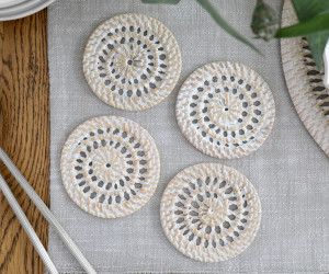 Set 4 Fairlight Whitewash Rattan Coasters