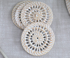 Set 4 Fairlight Whitewash Rattan Coasters