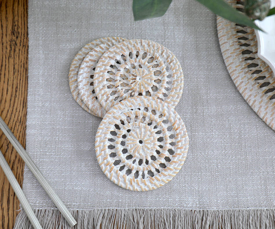 Set 4 Fairlight Whitewash Rattan Coasters