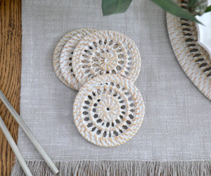 Set 4 Fairlight Whitewash Rattan Coasters