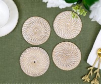 Set 4 Brooklyn Whitewash Rattan Coasters