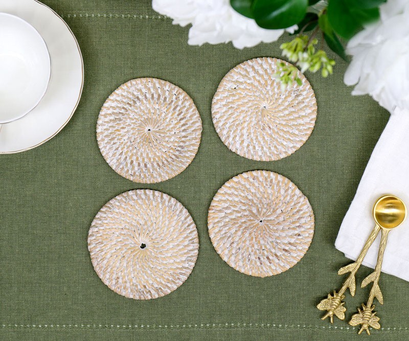 Set 4 Brooklyn Whitewash Rattan Coasters