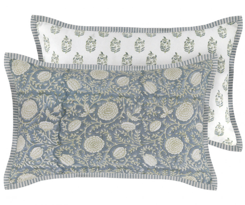 Lumbar Samara Denim Blue Blockprint Cushion