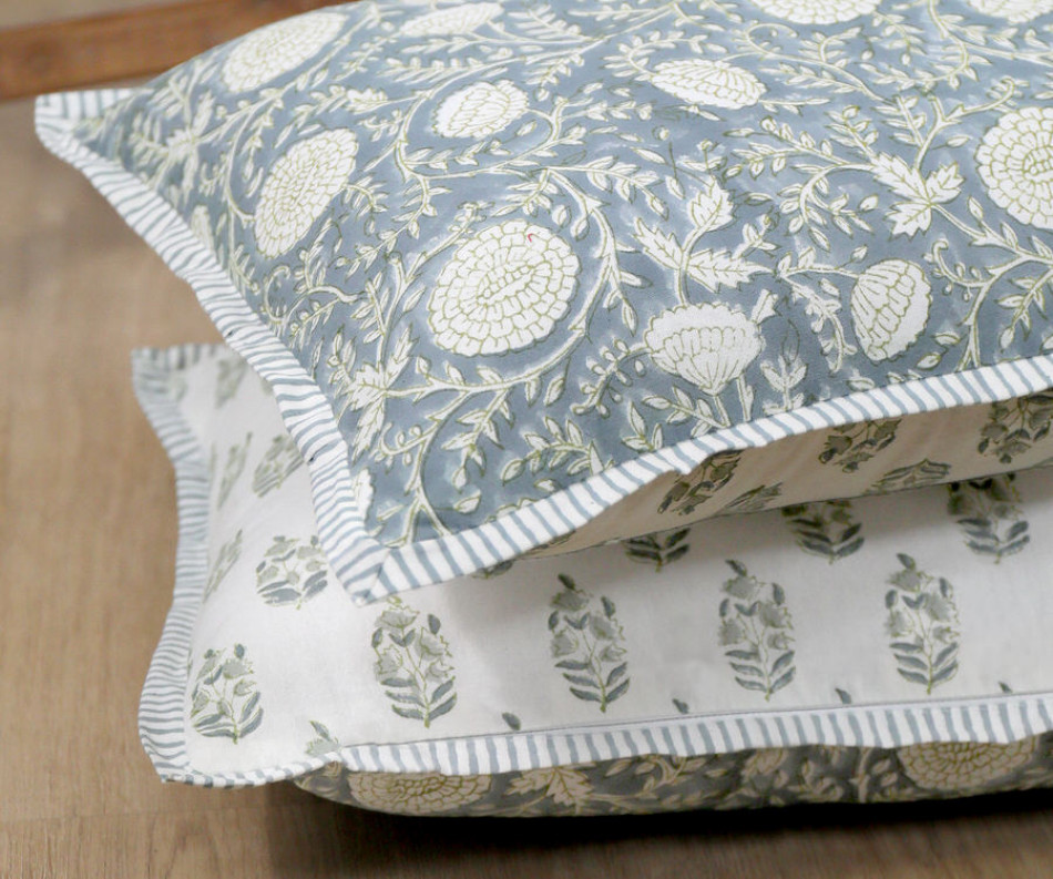 Lumbar Samara Denim Blue Blockprint Cushion