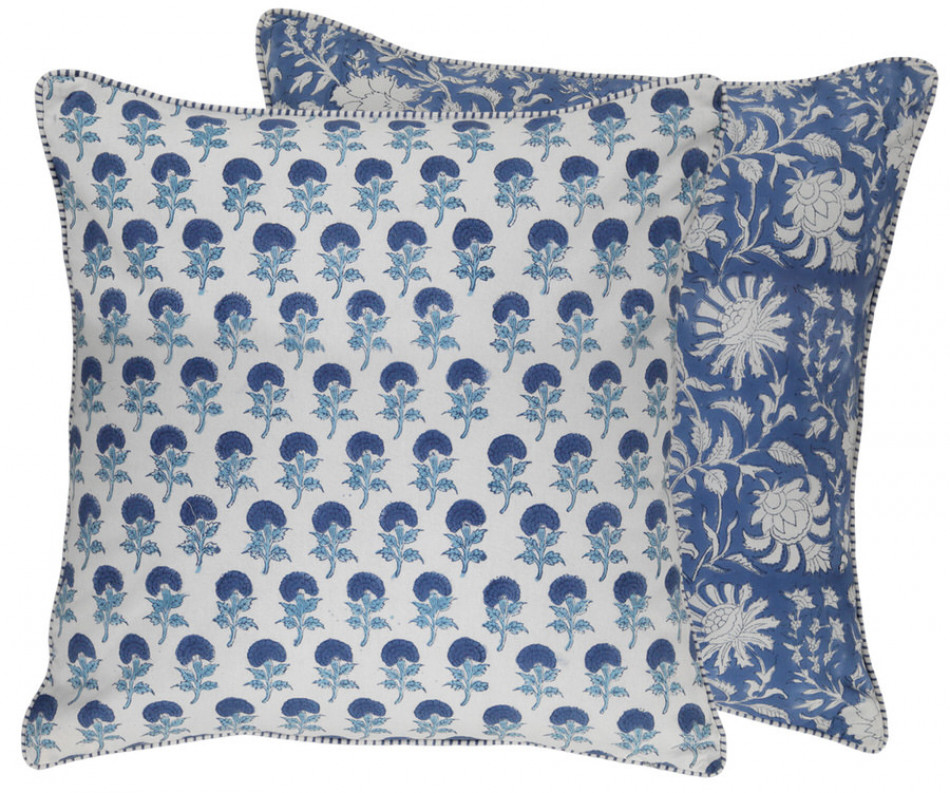 Aranya Blue Blockprint Cushion - Reversible