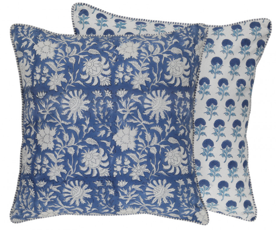 Aranya Blue Blockprint Cushion - Reversible