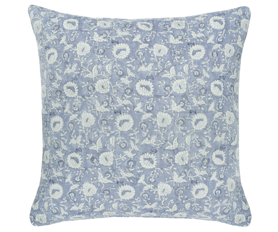 Blue Ophelia Floral Blockprint Cushion