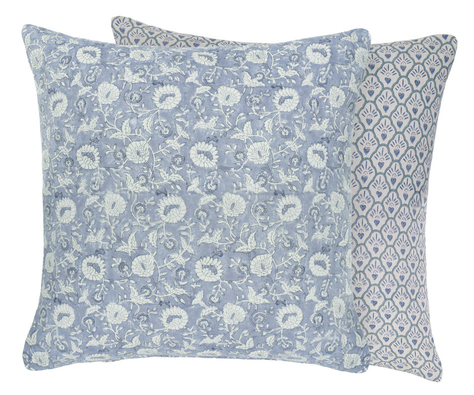 Blue Ophelia Floral Blockprint Cushion