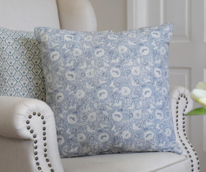 Blue Ophelia Floral Blockprint Cushion