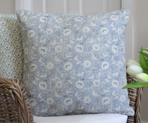 Blue Ophelia Floral Blockprint Cushion