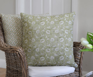 Green Ophelia Floral Blockprint Cushion