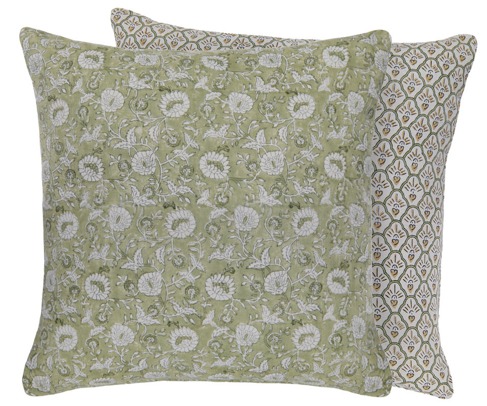 Green Ophelia Floral Blockprint Cushion